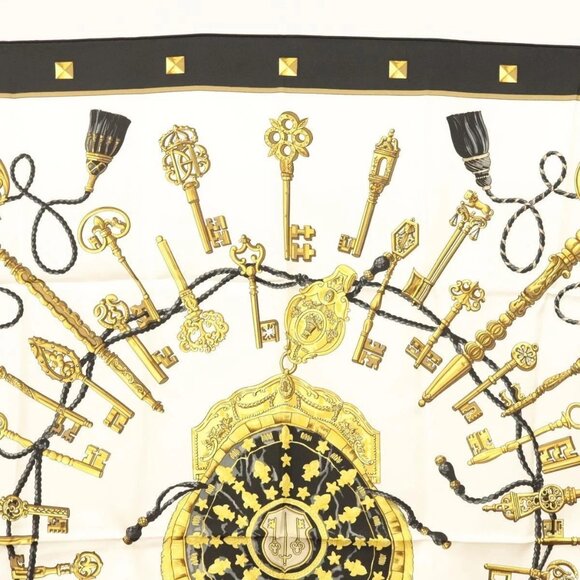 HERMES Carre 90 Scarf ""LES CLES THE KEYS RARE"" Silk White Auth - Picture 5 of 16